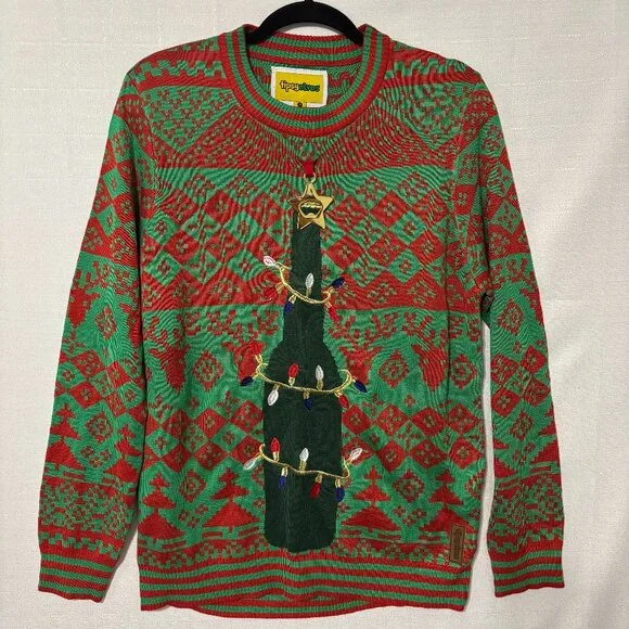 TIPSY ELVES Bottle Opener Ugly Christmas Sweater Men’s M Red Green Holiday - Picture 1 of 9